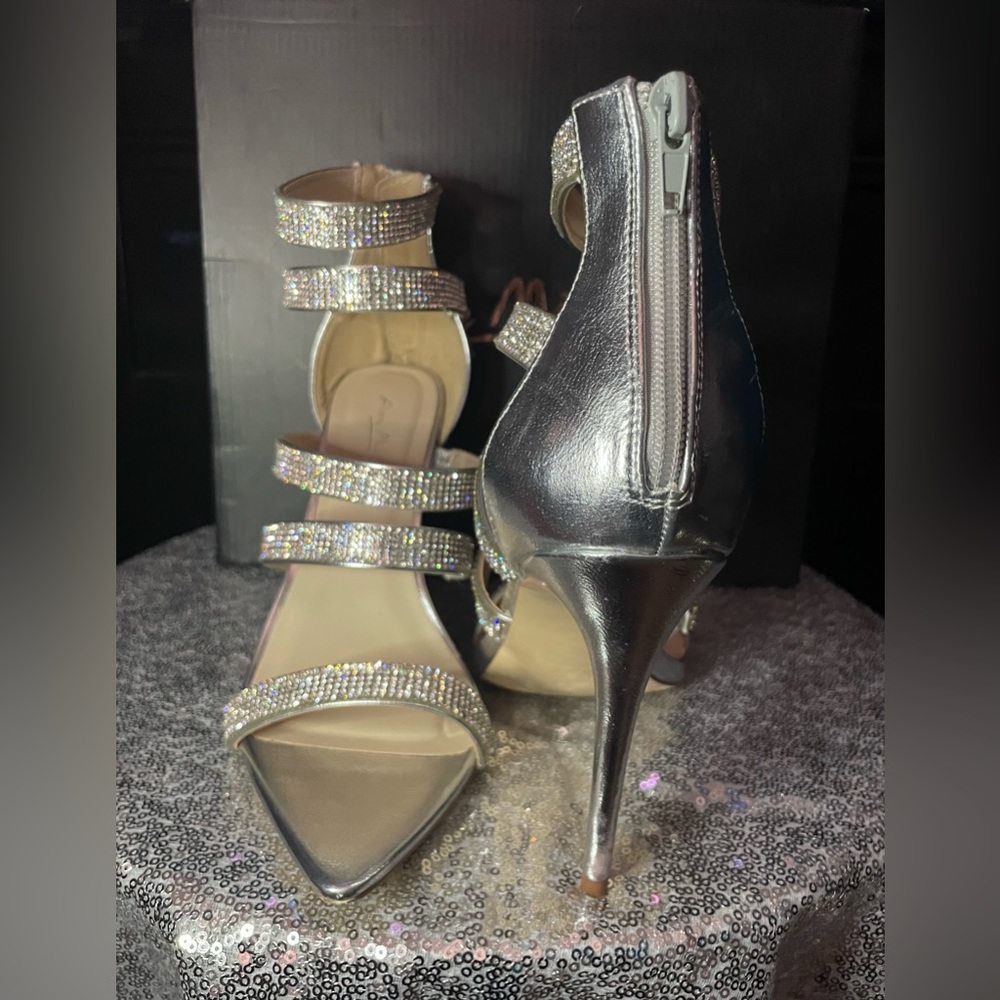Anne Michelle Glitter Silver Heels